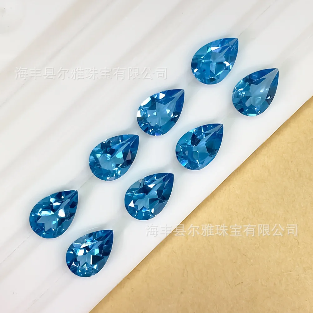 

2pcs Semi-precious Stone Real Natural Topaz Swiss Blue Facted Pear 9x13mm Natural Topaz Swiss Blue Eye Clean Loose Gemstone