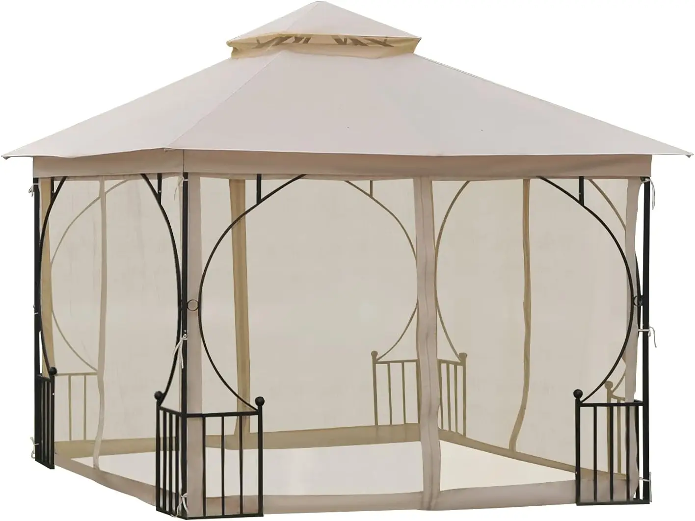 

10' x 10' Patio Gazebo, Double Roof Outdoor Gazebo Canopy Shelter with Netting, Steel Corner Frame for Garden, Lawn, Backyard