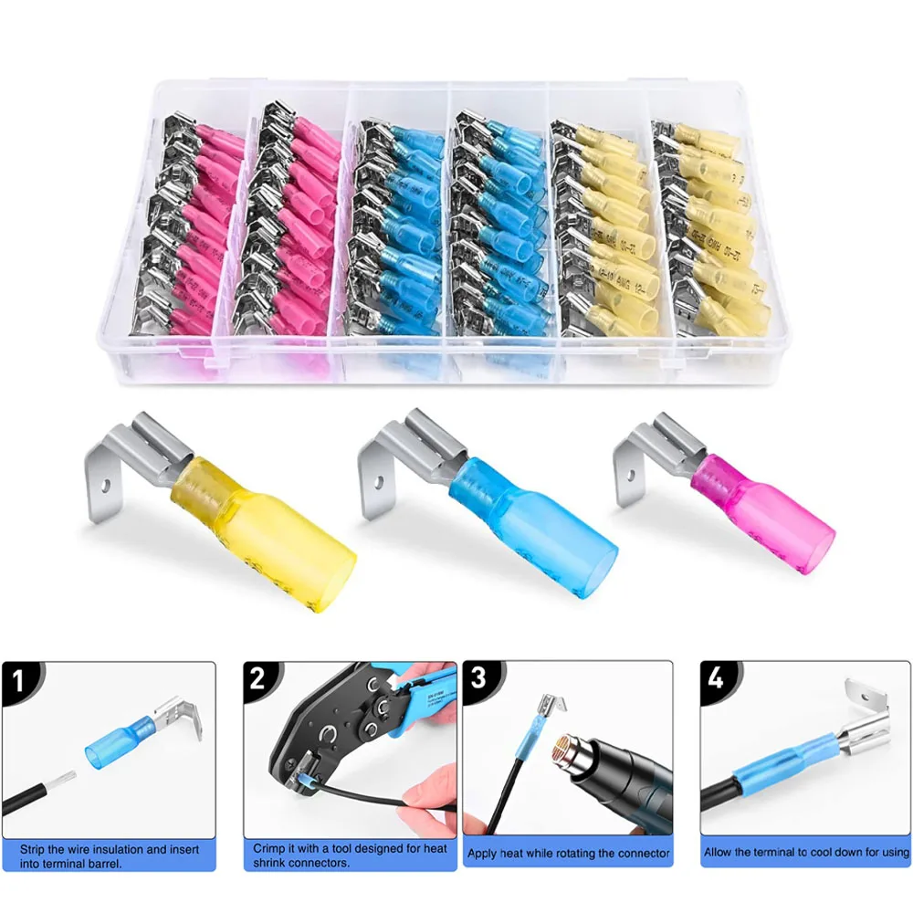 

140 шт. термоусадочные коннекторы Piggy Back, набор разъемов 22-16/16-14/12-10 AWG, быстроразъемный обжим для автогрузовиков