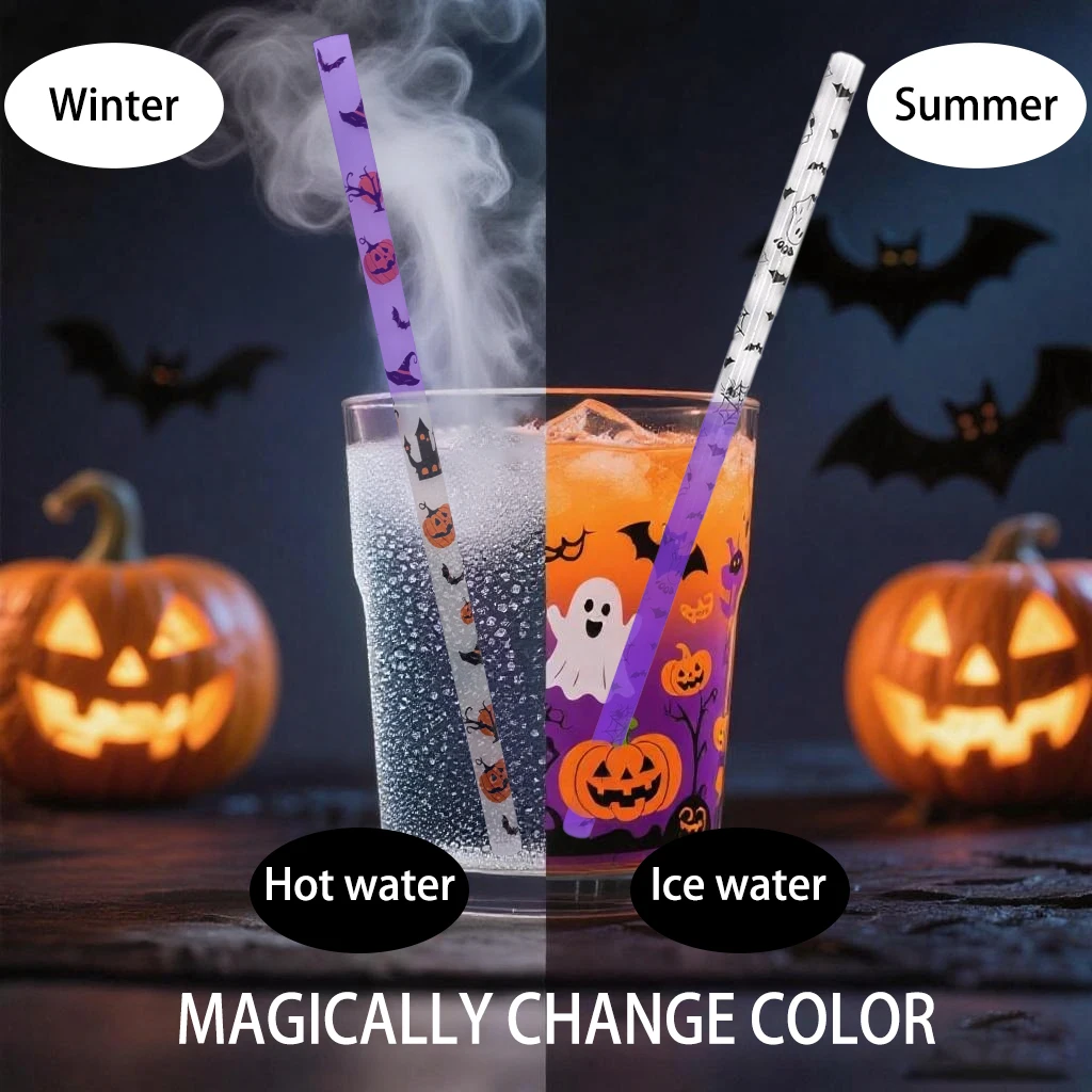Color-changing Reusable Straws Halloween Party Night Pipe Durable Hard Plastic Tube Cold Drinking Fatanstic Color-changing Straw