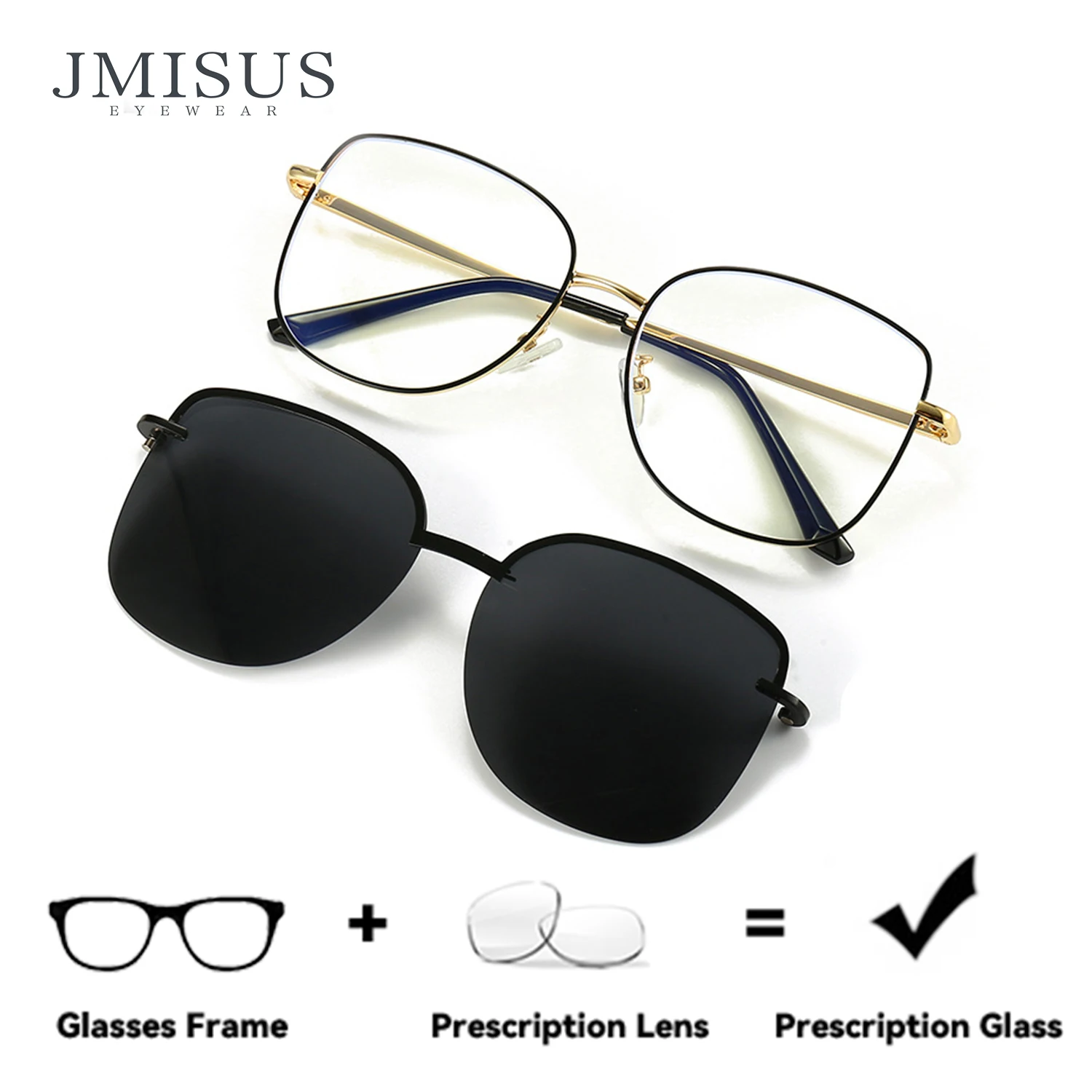 

Женские поляризационные солнцезащитные очки JMISUS с клипсами, квадратные очки для коррекции близорукости, оптические очки с фильтром синего света