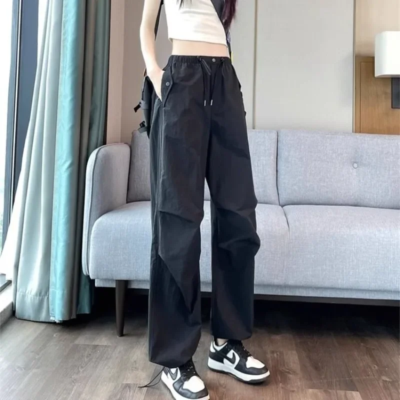 

Спортивные штаны с высокой талией, свободные женские брюки, качественные эластичные корейские модные наряды Xxl, новые женские брюки одного размера всех среднего размера