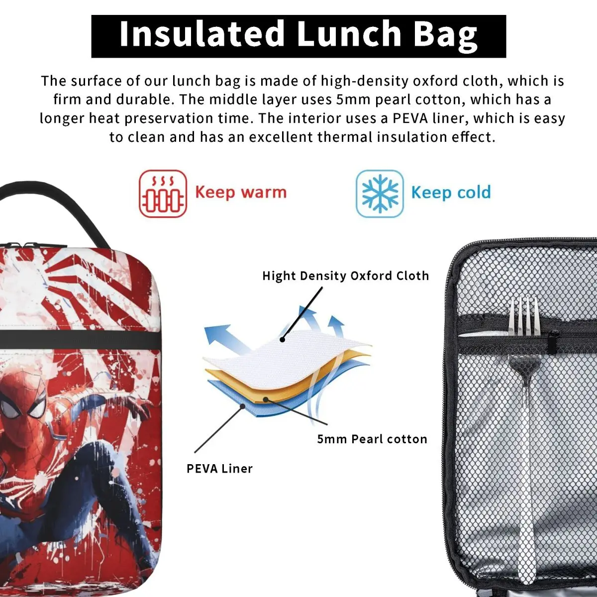 Spider Man Poster Retro Isolierte Lunchtasche Kühltasche Mahlzeitenbehälter Hohe Kapazität Tote Lunchbox Lebensmittel Handtaschen Strand Picknick