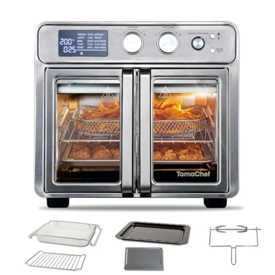 26QT French Door Air Fryer Toaster Oven Combo with 15 Cooking Functions Including Rotisserie Digital Controls 30 Recipes 5 Acce