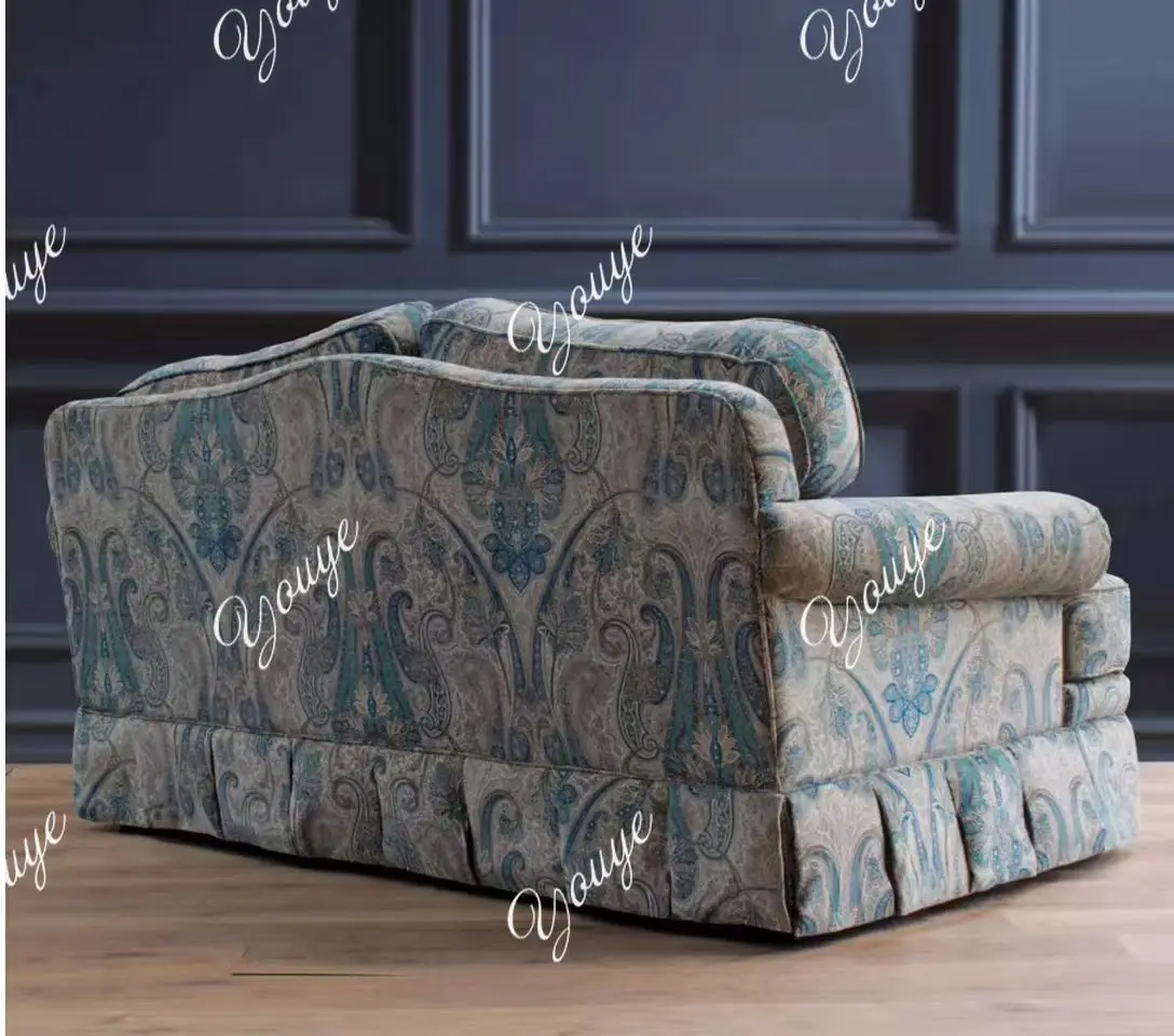 Sofá retro de estilo americano y británico para sala de estar, dormitorio, tela francesa de madera maciza, villa de alta gama, respaldo alto