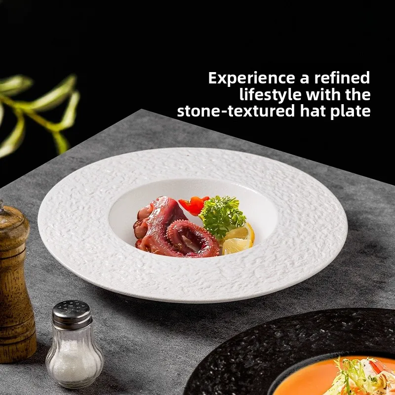Tazón para arroz y sopa profunda, con diseño de relieve, utensilios de comedor occidentales, plato para pasta para restaurante y uso doméstico, redondo, D...
