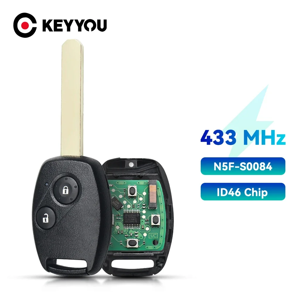 

KEYYOU 2/3 Buttons For Honda Civic EX Si 2006 - 2013 Remote Car Key 433Mhz STREAM ID46 PCF7961 Chip N5F-S0084A