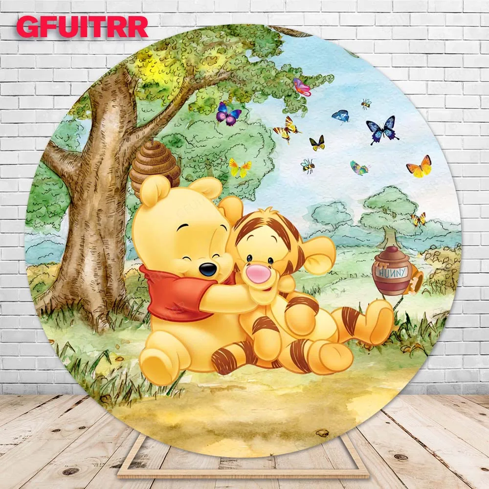 Winnie The Pooh Round Backdrop Cover Kid Birthday Party Decoration Photography Background Baby Shower Circle Decor Booth Props