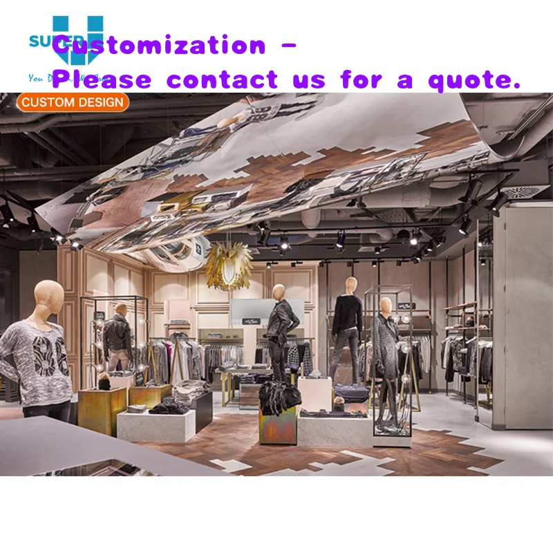 

Современный индивидуальный металлический настенный дисплей для демонстрации одежды в модных магазинах и шоурумах.