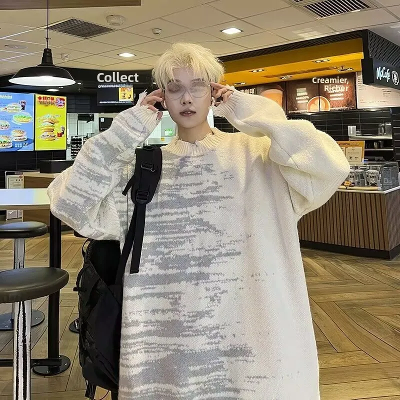 Suéter de Punto con Deadado de Color para Hombre, Cuello Redondo Informal, Estilo Hoado, Moda Otoño Invierno, Fibra de Po...