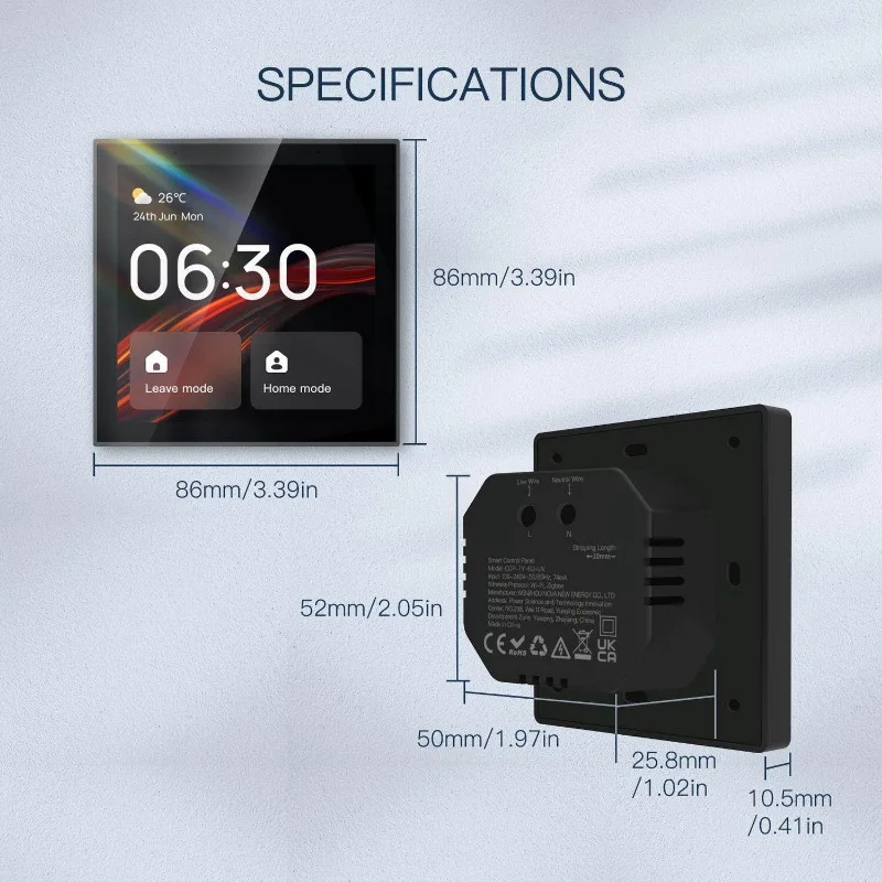 P01/T1E 4 Inch Full Screen Smart Home Control Pane