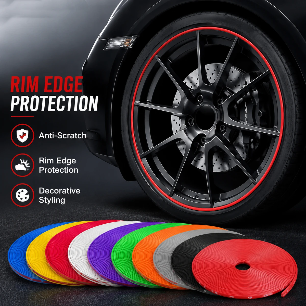 8M Rim Blades Car Vehicle Wheel Rims Protectors with Tape Decor Strip Tire Guard Line Rubber Mounding Trim Car Stickers