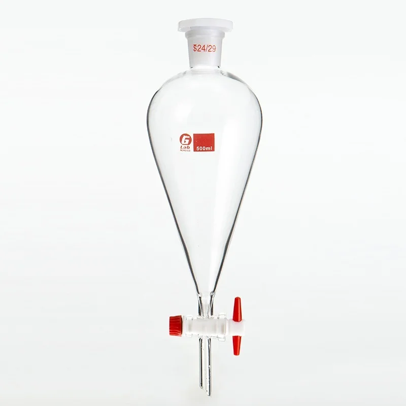 

1pcs 30ml to 1000ml pear-shaped Clear And Thick Separating Funnel with PTFE Piston for Lab experiment