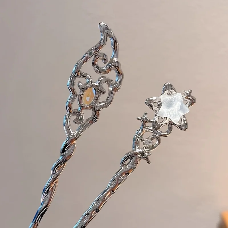 3pcs Moon & Star Hairpin Set – Elegant Moonstone Alloy Hair Accessories for Women (Holiday Gift)