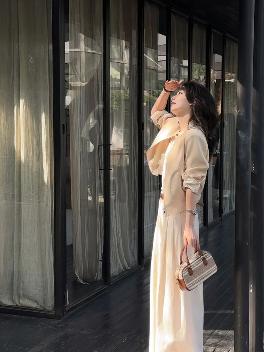 

Желтая модная куртка в стиле Little Fragrance с воротником-стойкой, из полиэстера, с длинными рукавами, свободного кроя