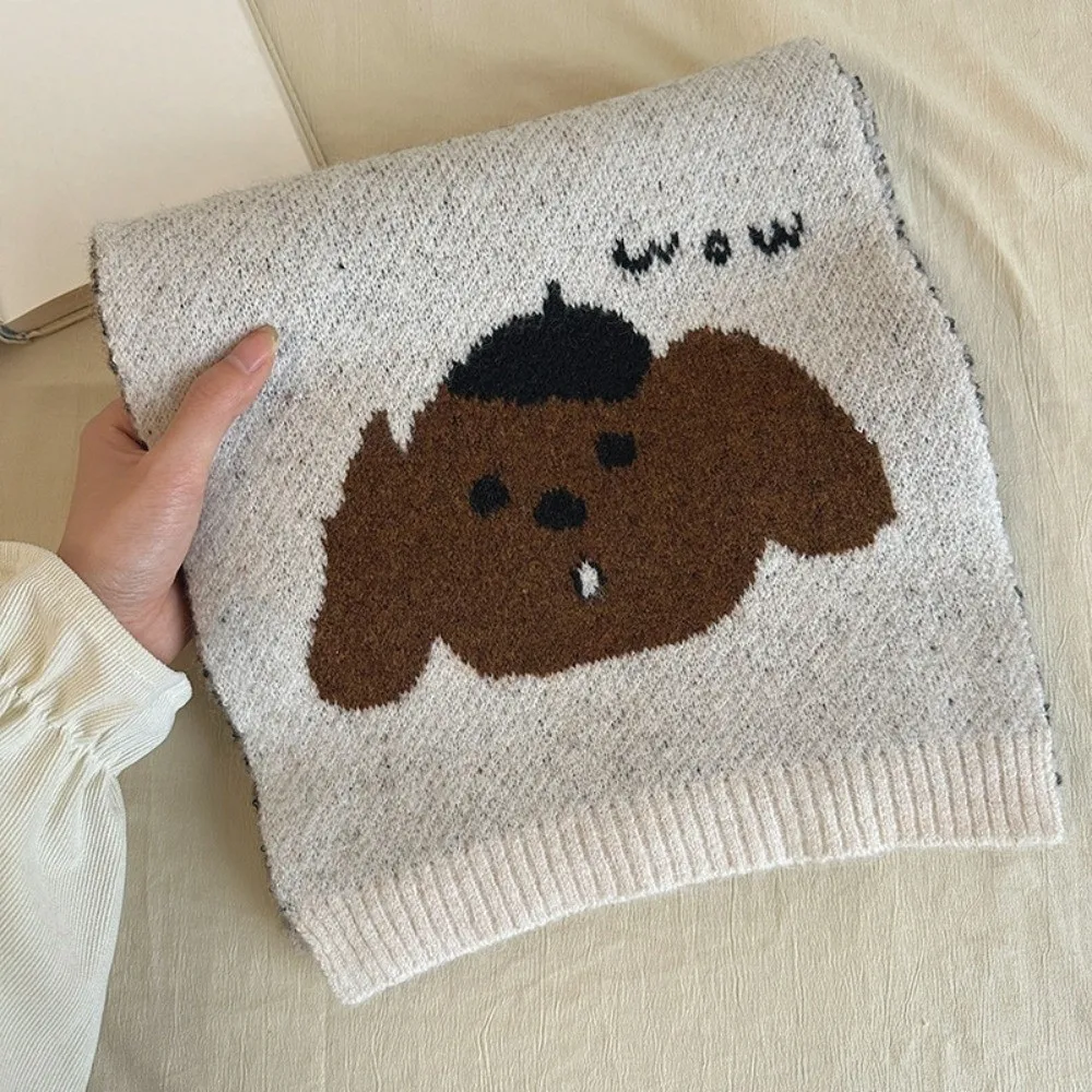 

Модный легкий шарф с рисунком щенка, корейский стиль, ветрозащитный шарф из смеси кашемира, милая теплая вязаная шаль для женщин/мужчин