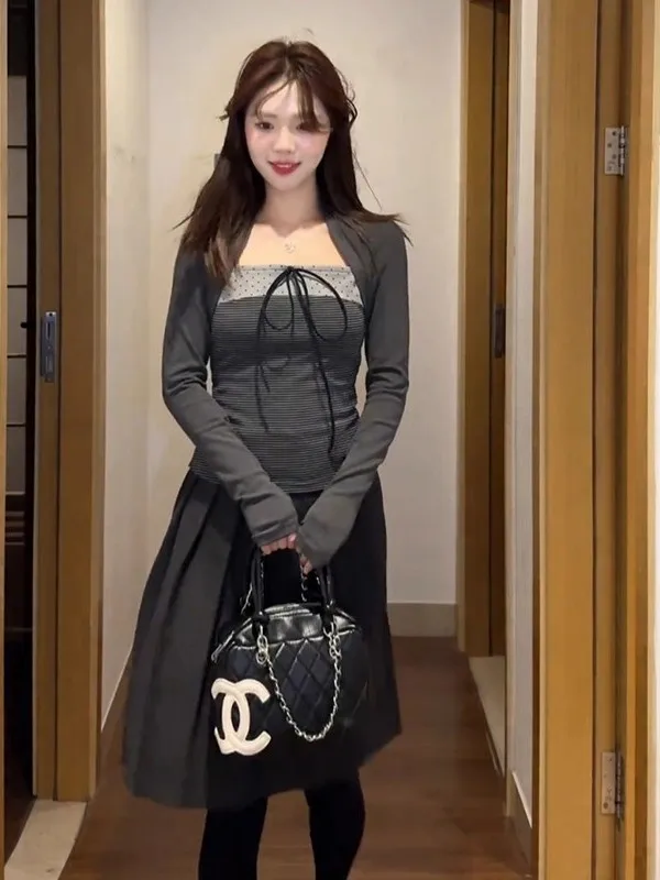 

Slim Fit Long Sve Base irt Women's Autumn Winter plus Size Conceal Belly Design Waist Cinching Collar T-irt