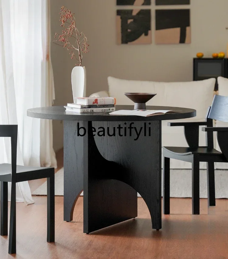 

SS Moon round table simple solid wood modern Nordic art small apartment dining table