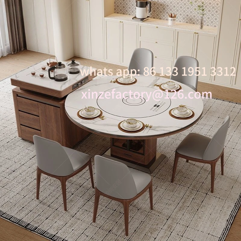 

Customizable medieval solid wood dining table tea table multi-function with warm vegetables induction cooker rotating turntable