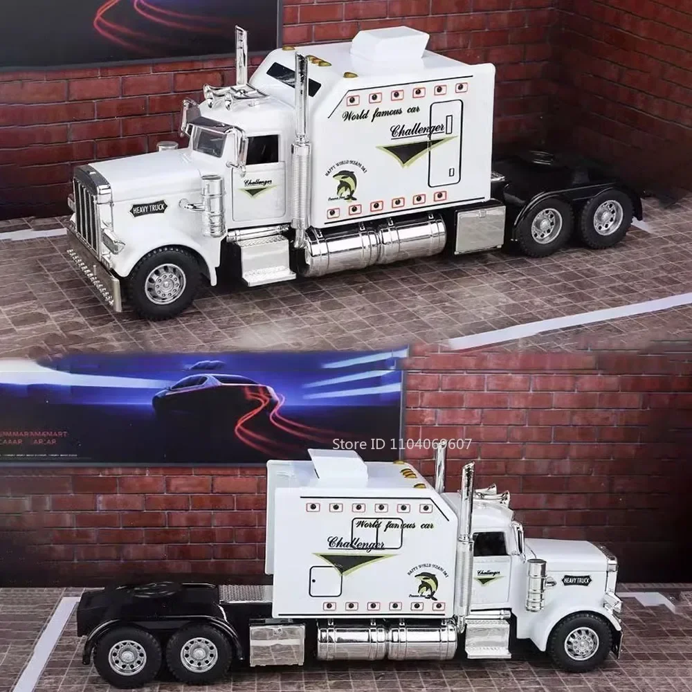 1:24 peterbilt 389 caminhão de brinquedo modelo carro diecast portas de metal aberto tratores veículos modelos som luz puxar para trás presentes para criança