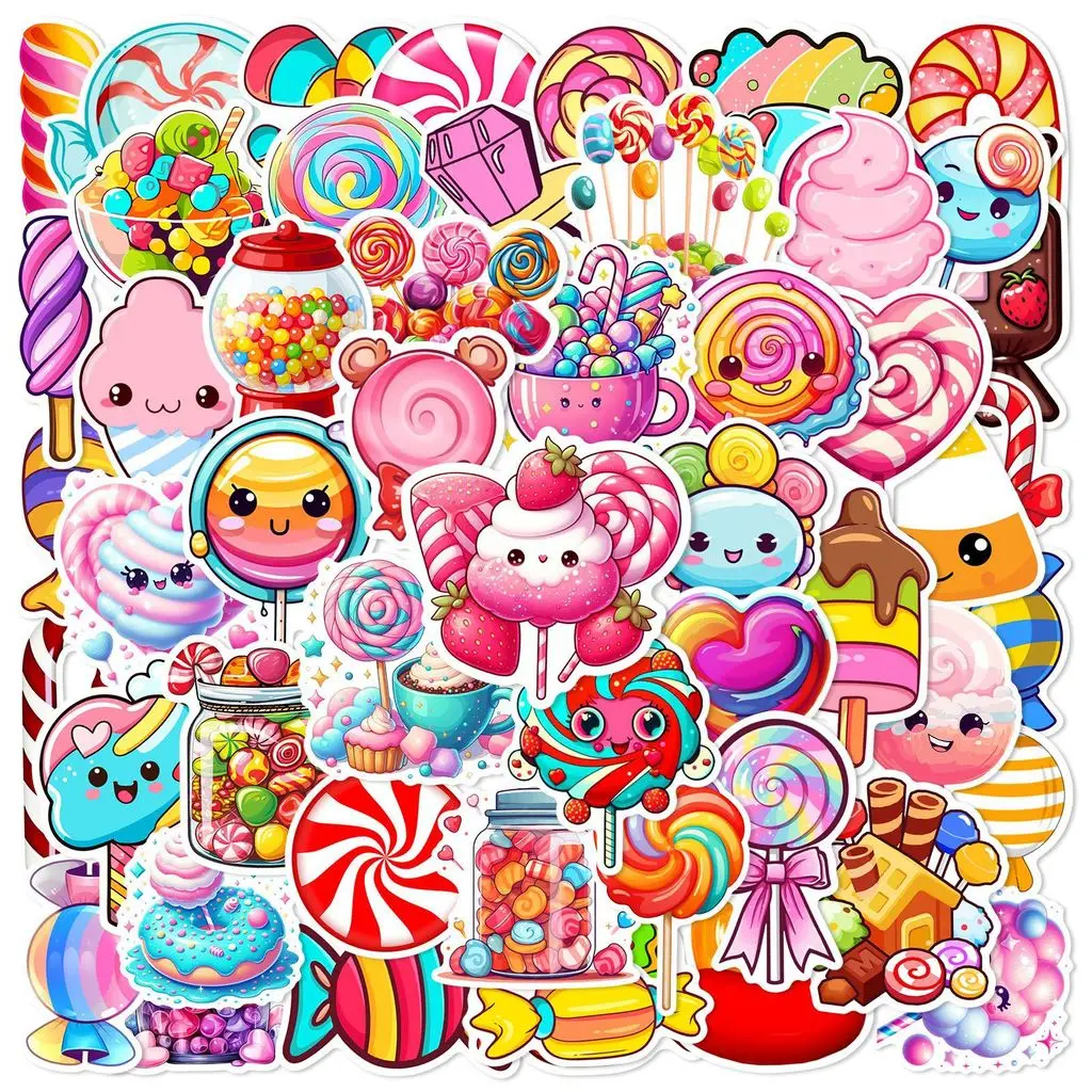 50 Stück Candy-Graffiti-Aufkleber, Wasserfeste Einzigartige Sticker für Gepäck, Handyhülle, Tasse, Gitarre, Helm, Deko, Goldene Erinnerungsaufkleber