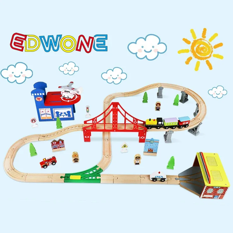 

TEMIKIDS Traffic Mobilization Wooden Track Set With Cabin Apron Double Track Accessories Compatible With Electric Train Kids Toy