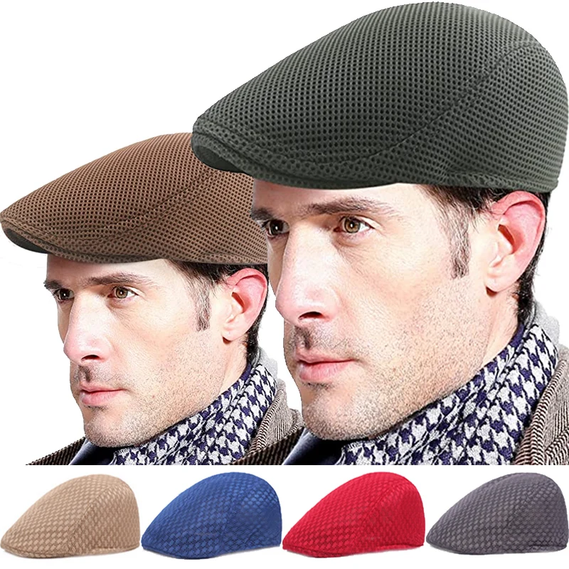 2023 New Men\'s Casual Hat Berets Cotton Caps for Spring Summer Sun Hats Cabbie Flat Cap Breathable Mesh  Beret Ivy Cap