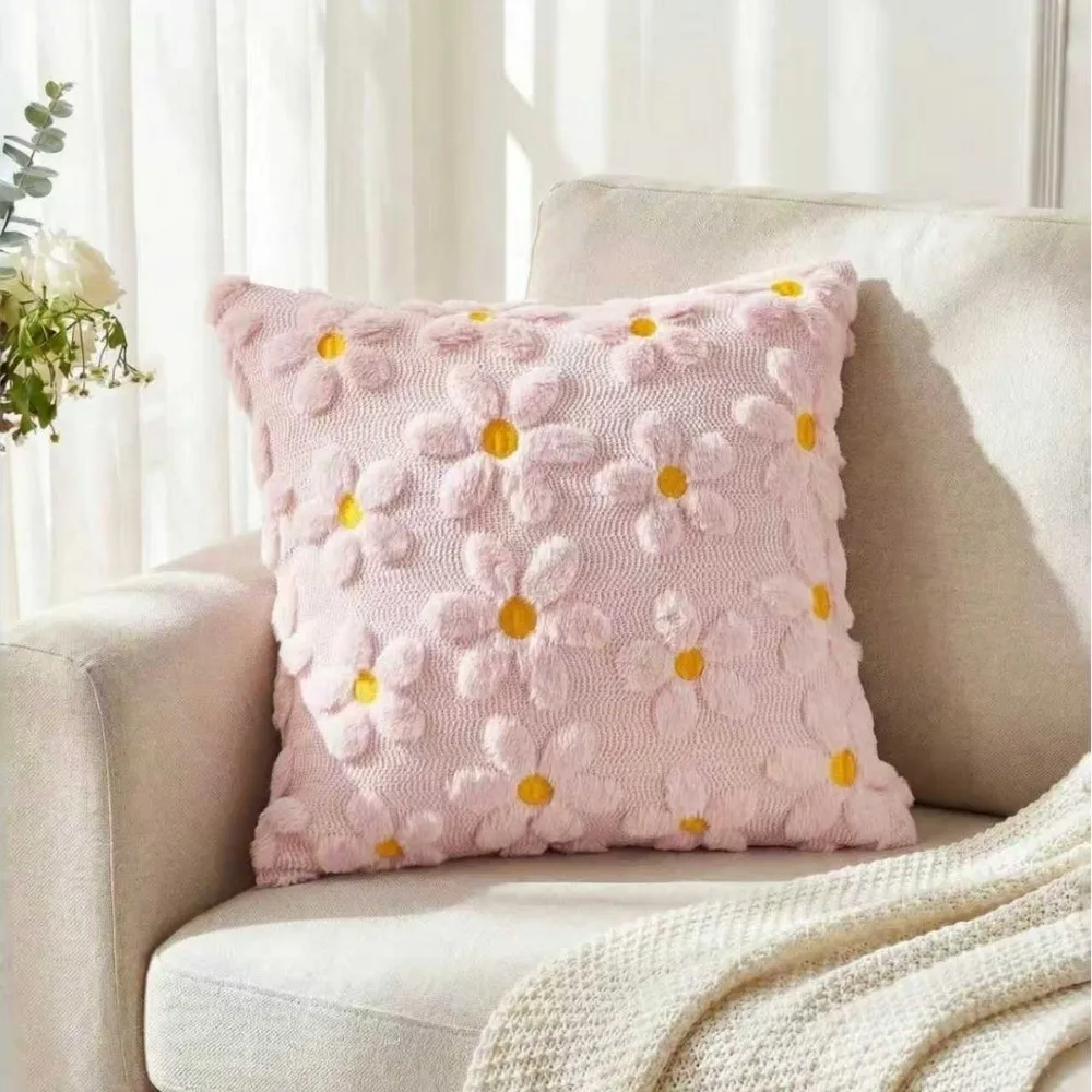 New Embroidery Daisy Spring Pillow Covers 18 x 18 Inch Soft Pillow Cases Square Throw Pillow Cases Home Sofa Decor