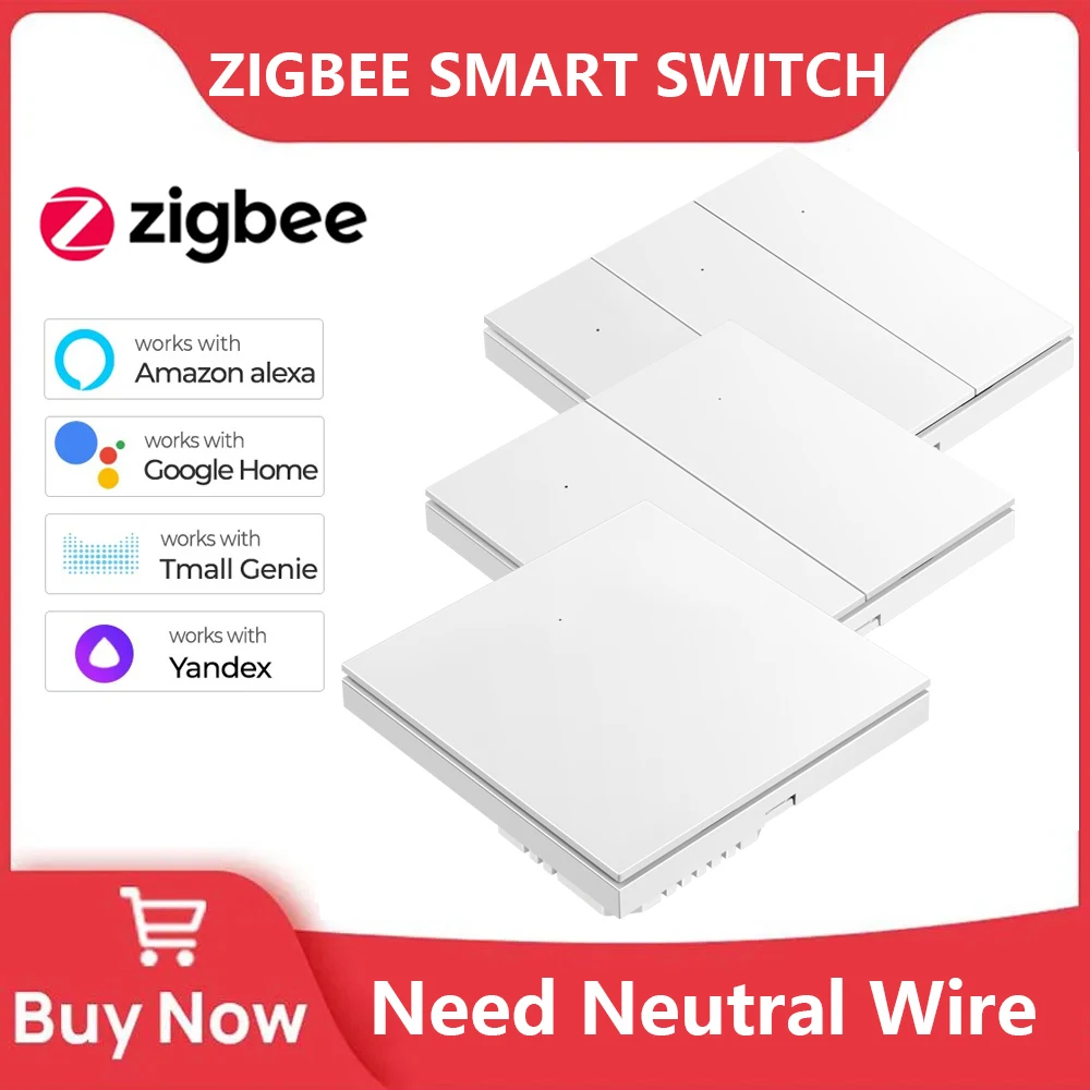 ZigBee Wall Touch Smart Light Switch 220V Need Neutral Wire Smart Life/Tuya 1/2/3 Gang ZigBee Gateway compatible Alexa Google