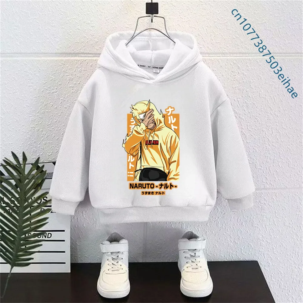 Naruto Children Hooded Sweatshirt Harajuku Cartoon Themed Long-Sleeved Pullover Street Fashion Top Spring Autumn Soft Outfit