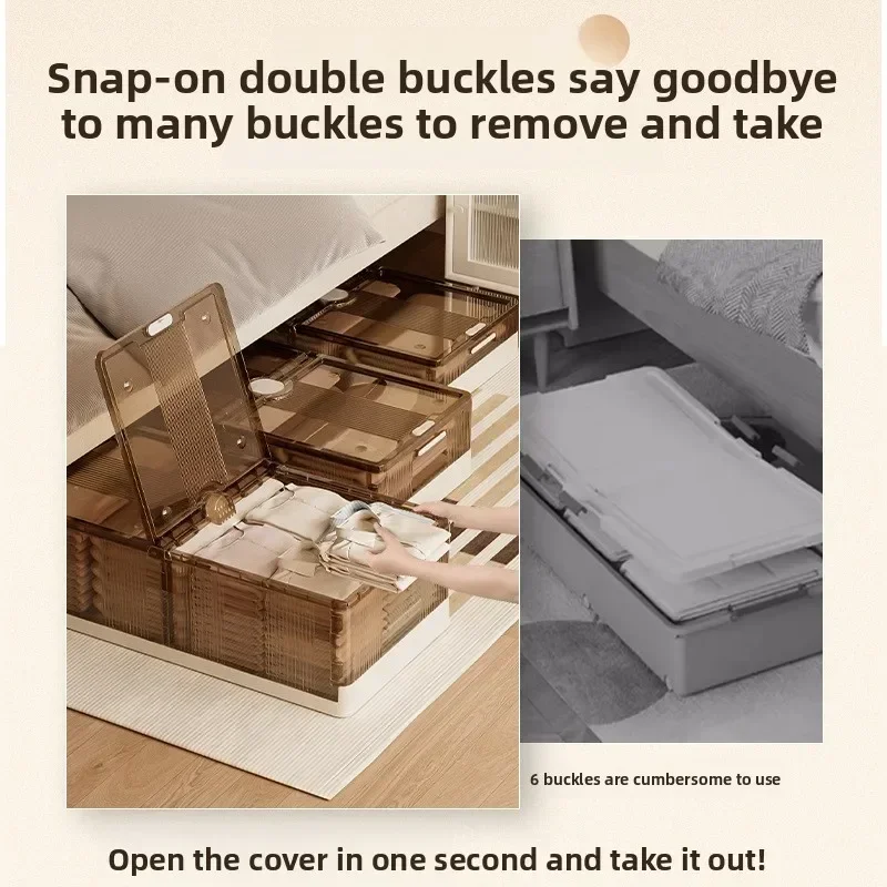 Almacenamiento plegable ******der the bed Caja de almacenamiento a prueba de polvo con rodillo extra grande transparente de plástico Caja de acabado de edredón para ropa