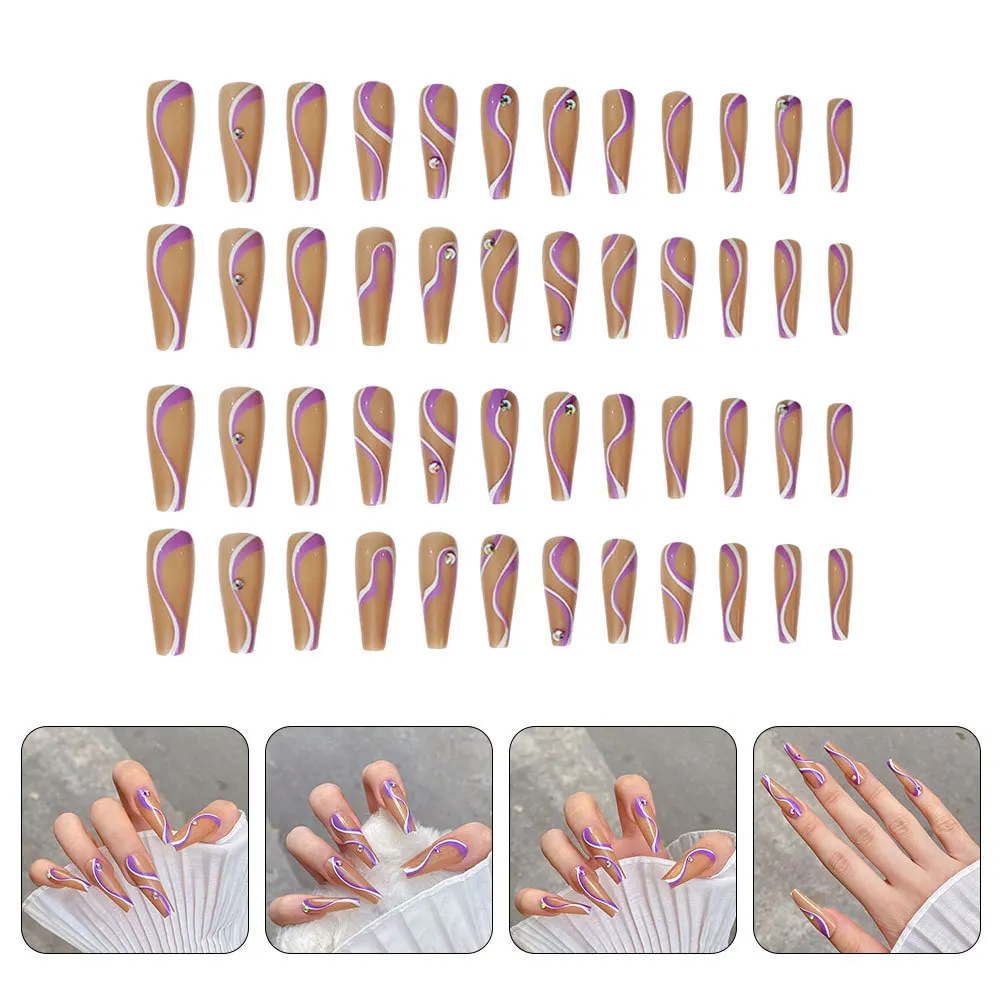 48 pçs caixão superior plano unhas falsas elegante cobertura completa dicas de unhas falsas para profissional diy decoração da arte do prego unhas falsas longas