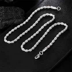 Fashion 4MM 925 Sterling Silver 16-24 Inches Rope Chain Punk Necklace For Women Men Charm Wedding Jewelry Party Wholesale