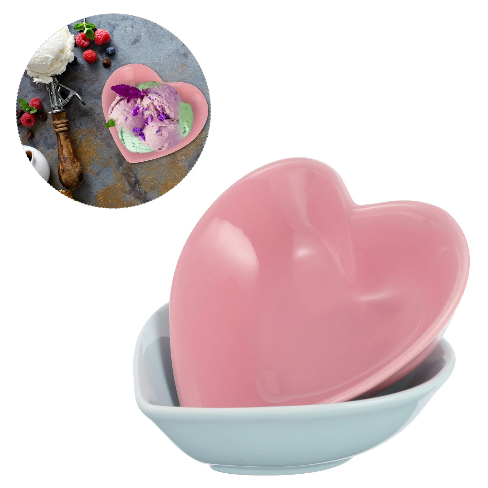 

2Pcs Ceramic Heart Shape Food Serving Bowls for Dessert Ice Cream Fruit Salad Pudding Bowl Home Restaurant Use Smooth Easy Clean