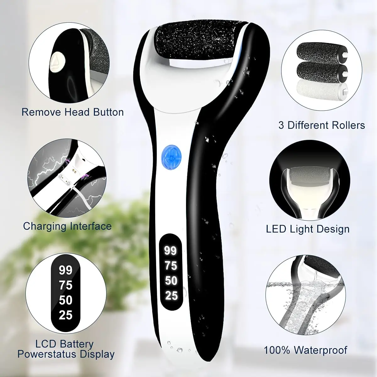 Electric Foot File Pedicure File Callus Remover Machine Pedicure Device Foot Care Tools Feet For Heels Remove Dead Skin black