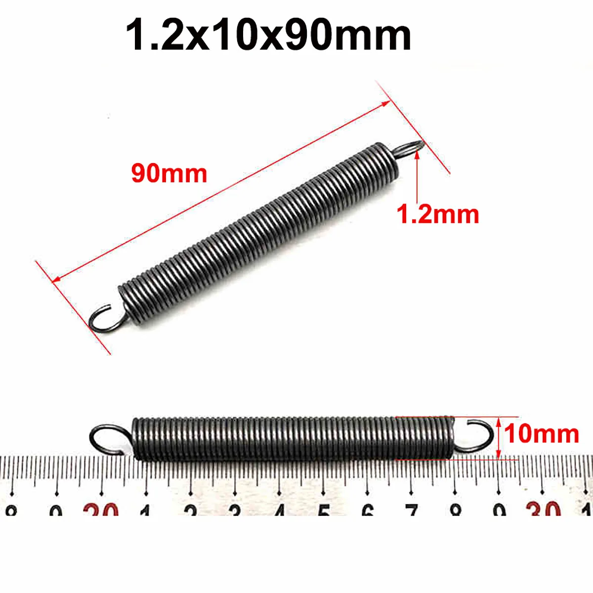 10 stuks Trekveren Draad Diameter 1.2mm OD 10mm Lengte 30/40/50/60/100/120-280mm Expansieveer Haak-eind Verenstaal