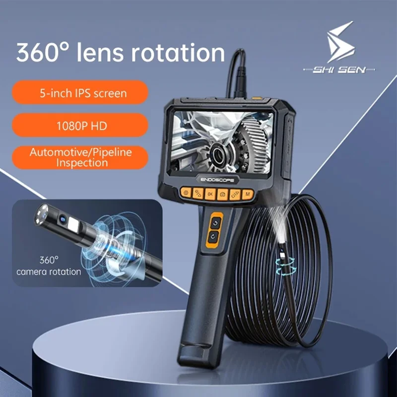

Industrial Endoscope 360°Automatic Rotating 5-inch IPS Screen 1080P HD Dual Camera Car Repair Pipe Carbon Deposit Detection