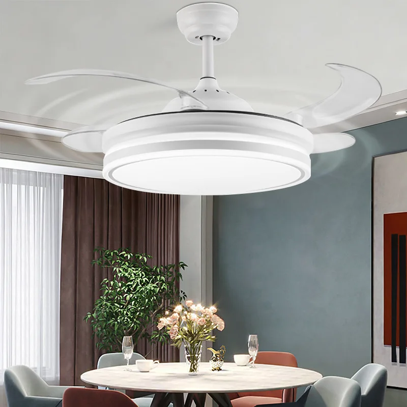 White Invisible Ceiling Fan Light DC Inverter Silent Full Spectrum Eye Protection Living Room Bedroom Living Room Ceiling Fans