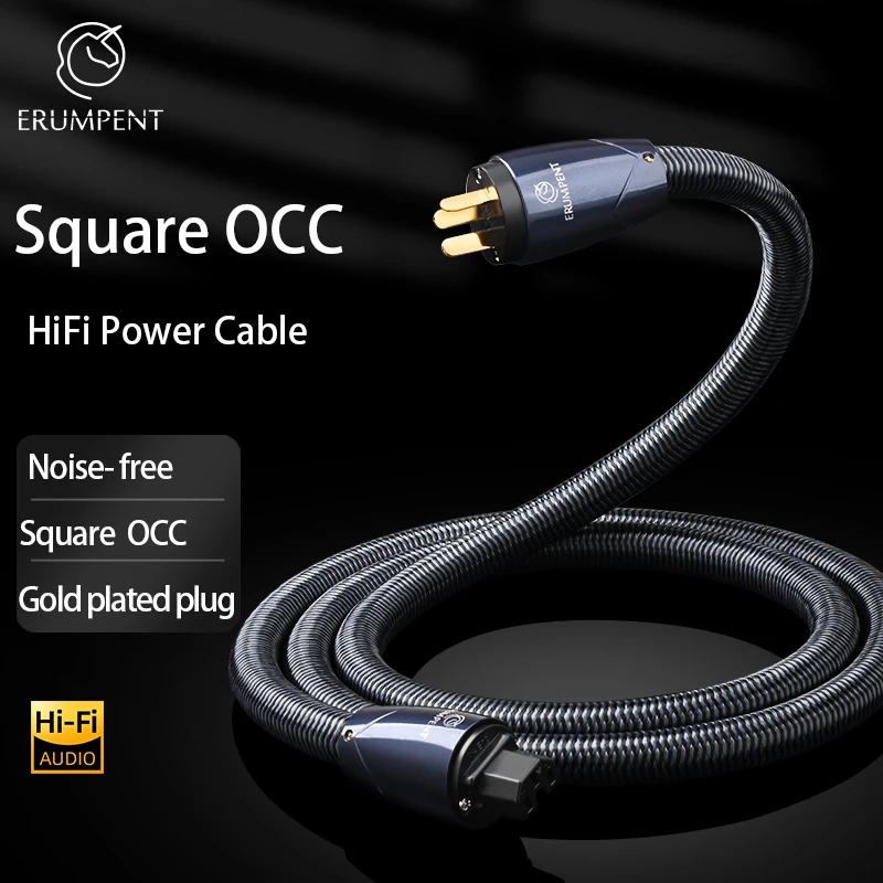 HiFi Power Cable High Quality Square OCC HiFi EU/US/AU Version Power Cord Gold Plated Plugs for CD Amplifier Filter CD