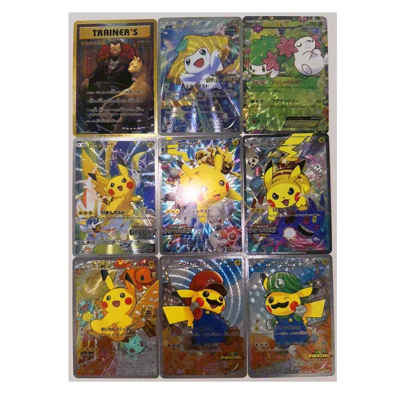 55 buah/set kartu koleksi permainan anak, Pokemon PTCG Pikachu Eevee butik Rough Flash DIY 1-6 bouncing hadiah kartu mainan anak-anak