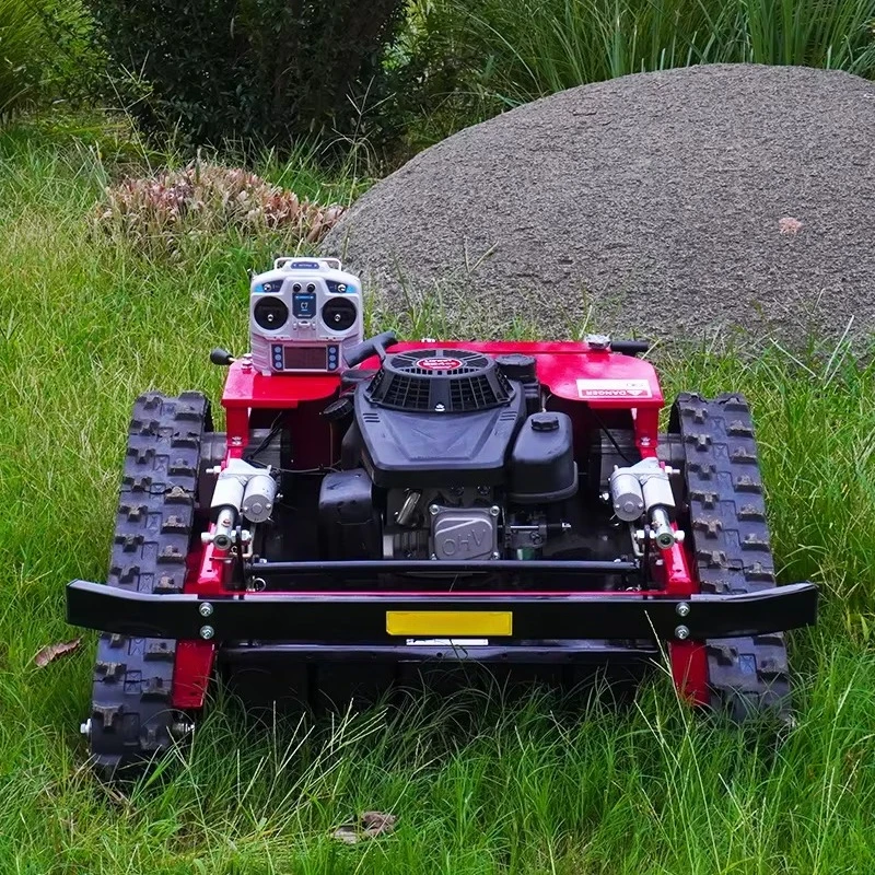 Robot tosaerba cingolato, tosaerba semovente a quattro tempi con raggio zero e secchio per la raccolta dell'erba, utilizzato per i giardini