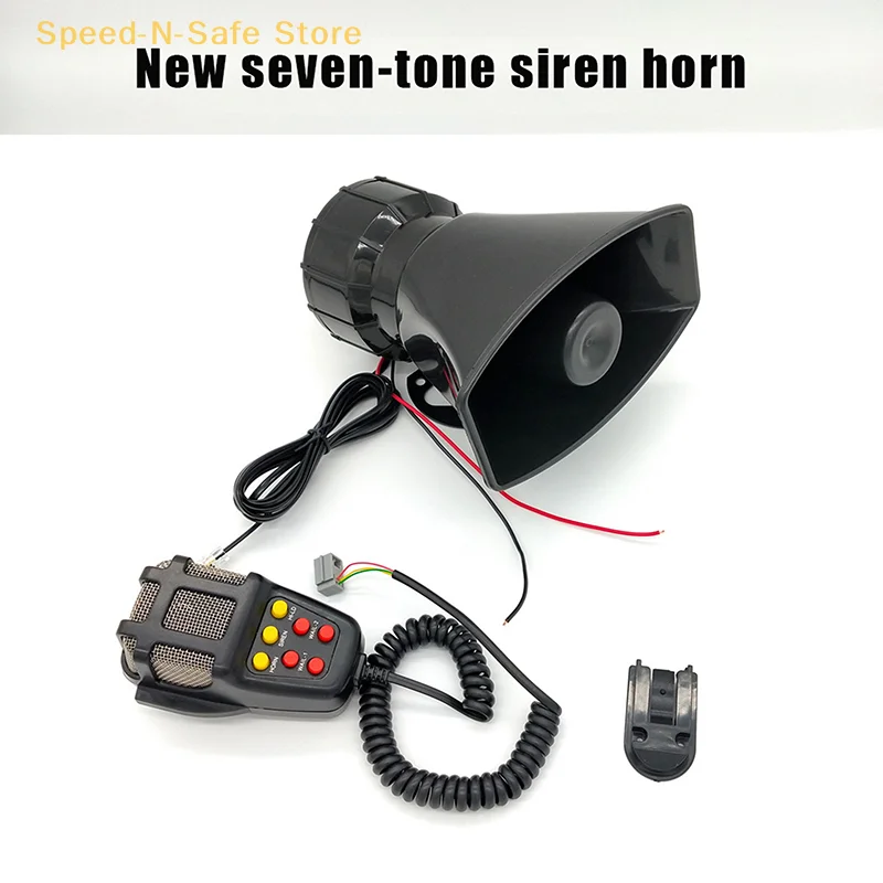 12V 100W 125dB Car Electronic Alarm Horn – 7 Warning Sounds, Compatible With Motorcycle, Fire, Ambulance Sirens, Includes Mic