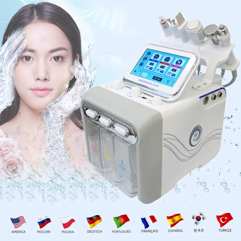 6 in 1 Small Bubble Machine Hydro Dermabrasion H2O2 Water Oxygen Deep Cleansing Face Lifting Aqua Peeling Facial Machine SPA Use