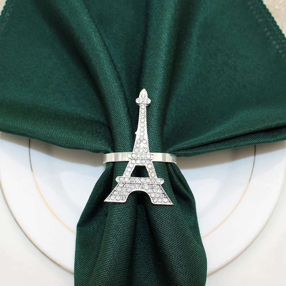 

4 Pcs Napkin Ring Eiffel Tower Rings Chic Rhinestones Decorative Serviette Buckle Alloy Hotel Travel