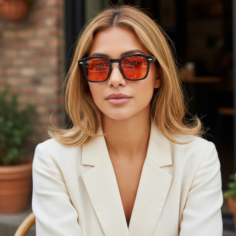 New Retro Sunglasses For Women Square Sun Glasses With Rice Nails Fashionable And Personalized Same As The Net Red 6608