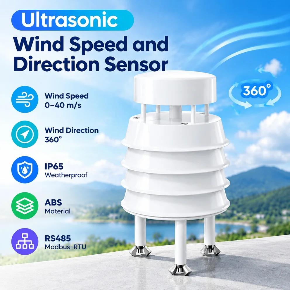Ultrasonic Wind Speed and Direction Sensor ABS Material RS485 Modbus-RTU 0-40M/S 360 Degree Meter IP65 Outdoor