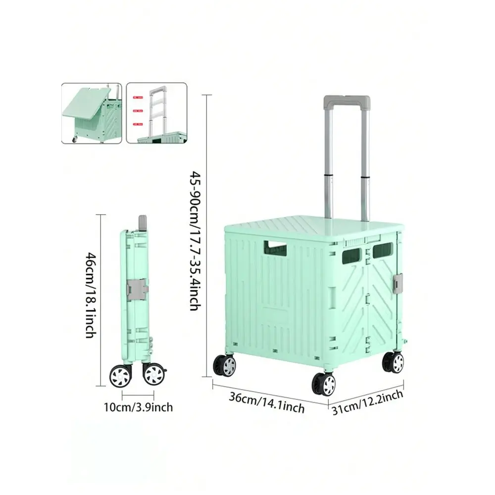 

Utility Cart, Portable Rolling Crate With 360 Rotating Wheels, Detachable Lid,Telescoping Handle, Collapsible Trolley For Trave