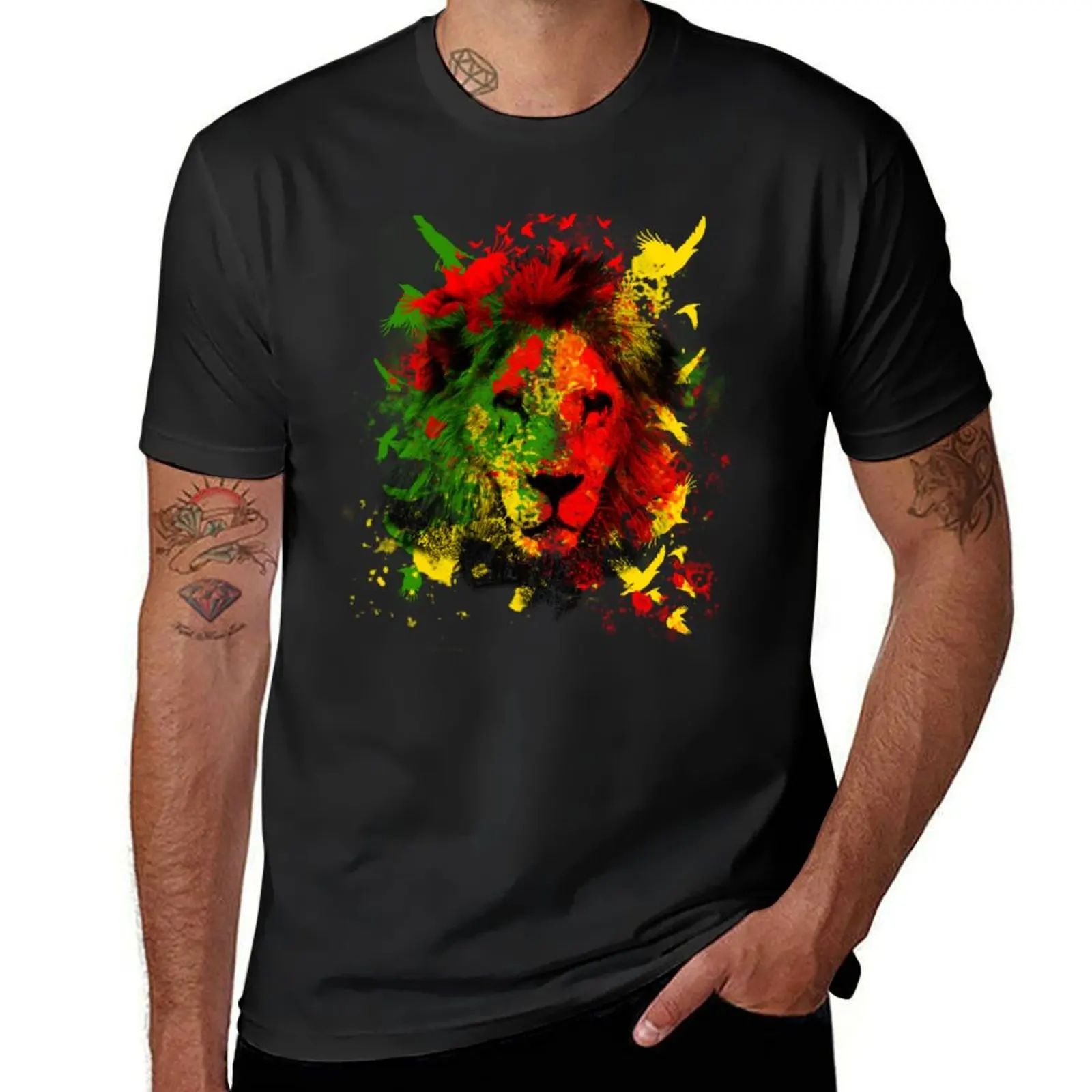 

Rasta Lion T-Shirt animal prinfor boys aesthetic clothes Clothing oversized graphic tee T-shirts for men cotton