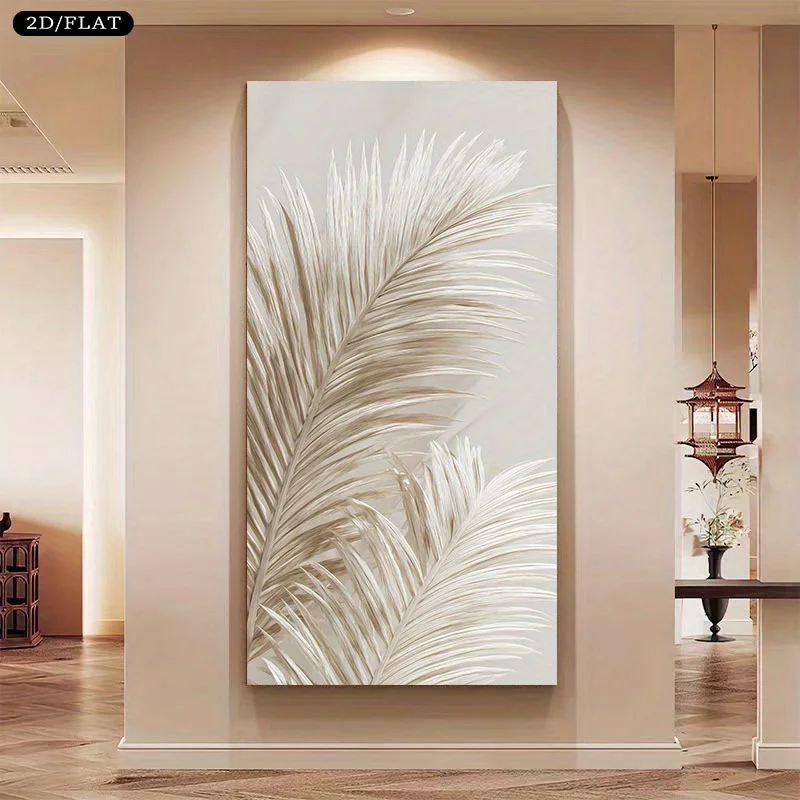 

2D Flat Large Modern Palm Fronds in Soft Colors Canvas Wall Art, Unframed Abstract Canvas Artworks for Living Room Bedroom Decor