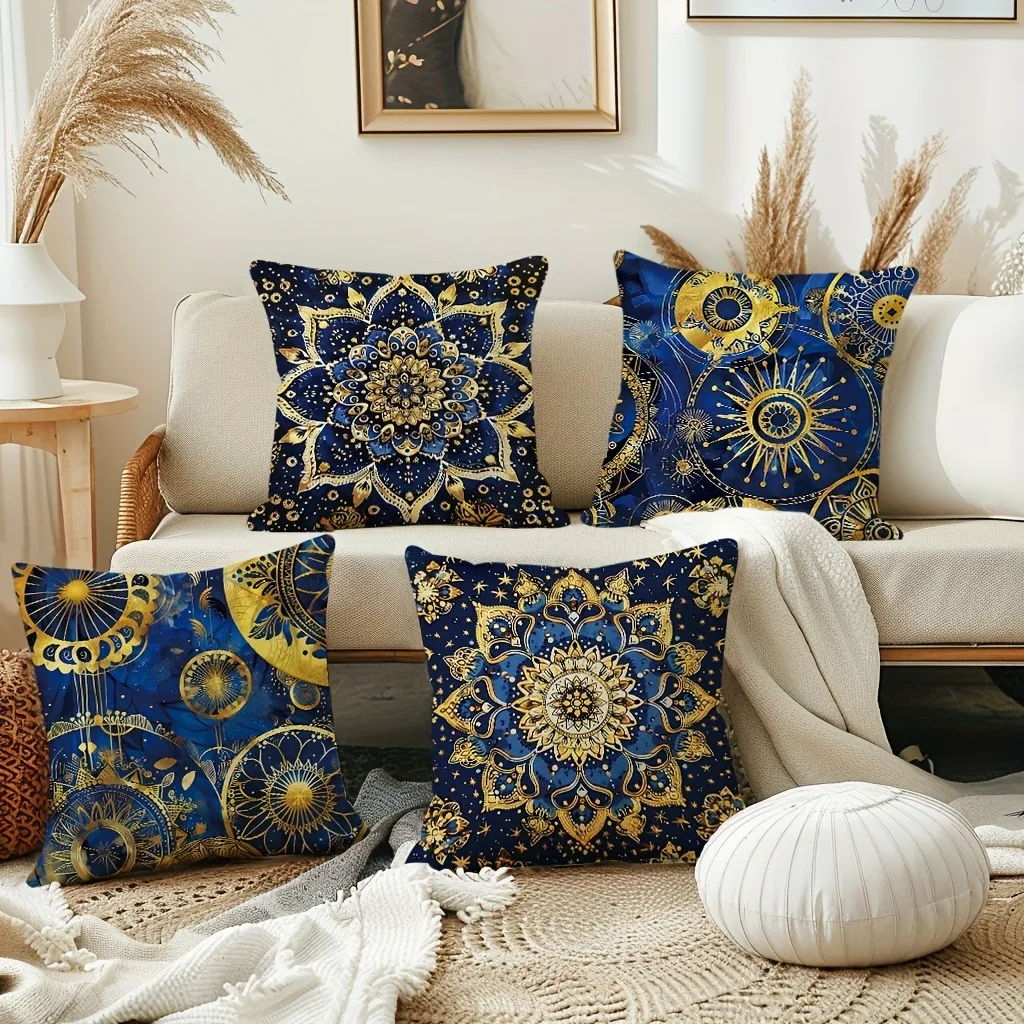 Blue mandala pattern printed pillowcase fashion ethnic style home furnishing room decoration pillow cover sofa cushion cover